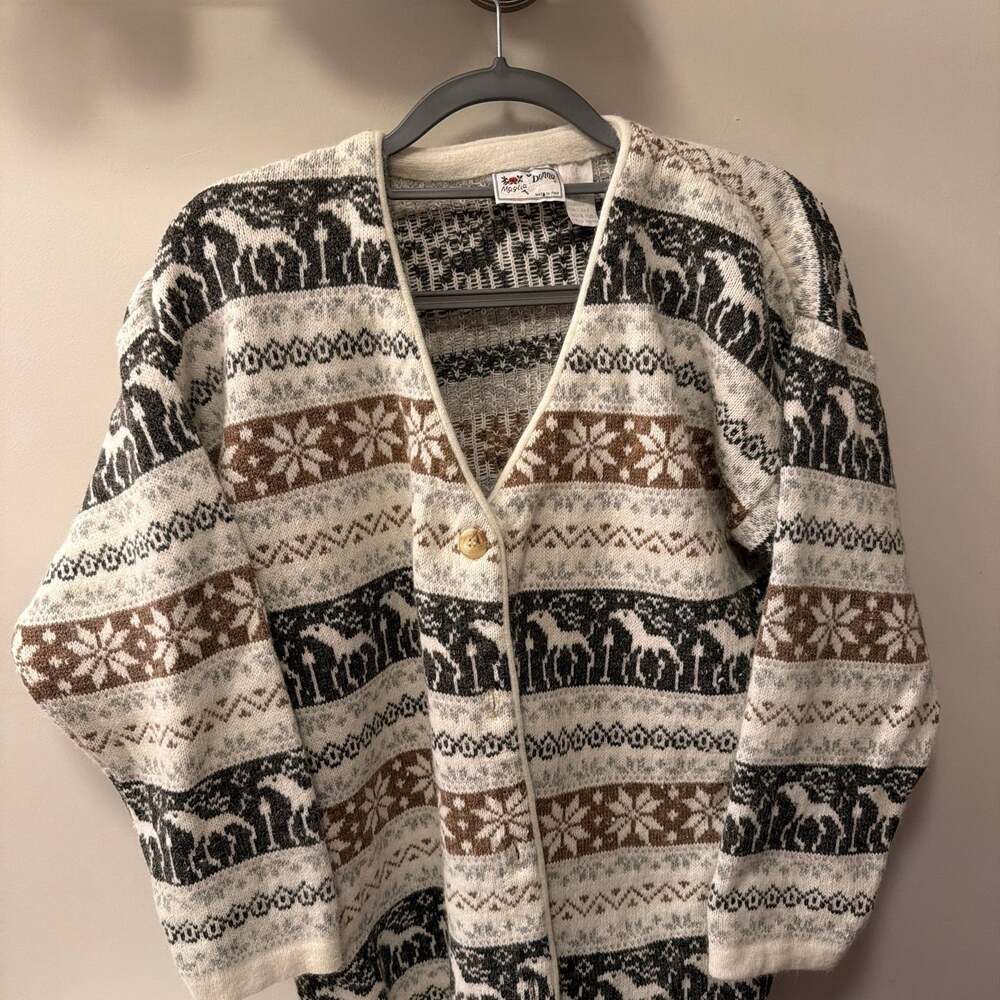 Vintage Maglia Donna‎ Made in Italy Angora Wool Blend Nordic  Cardigan Sweater